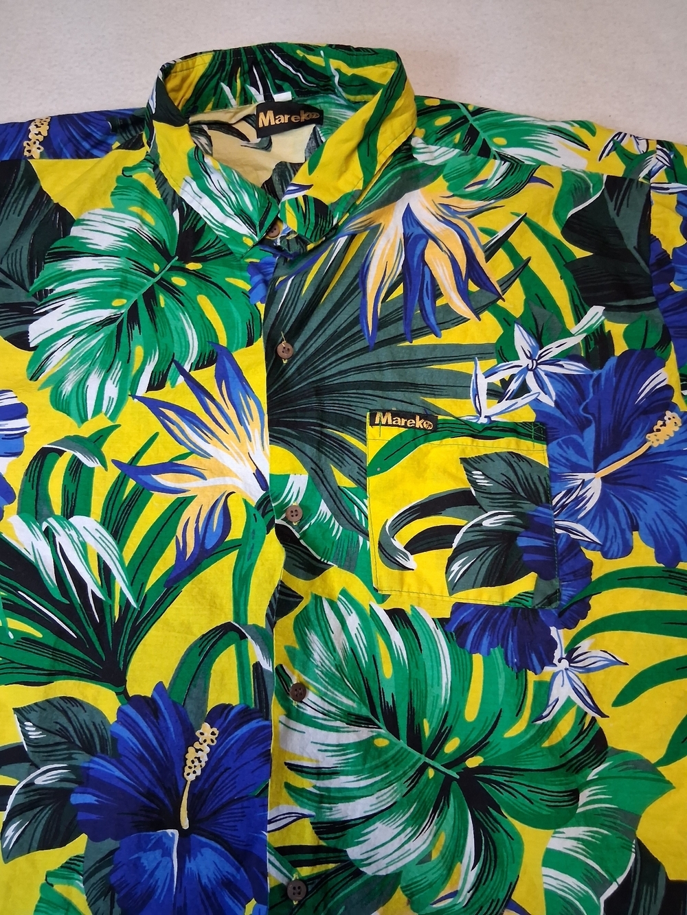 Tropical Floral Short-Sleeve Button-Down Shirt - Yellow - Picture 4 of 5